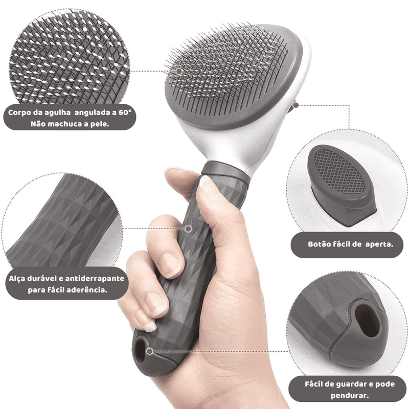Escova Autolimpante 2 em 1 para Cães e Gatos