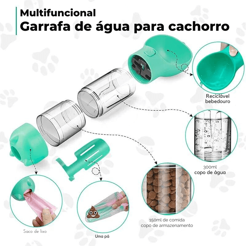 Garrafa Água Bebedouro Porta Ração Saquinho Portátil